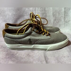 Polo Ralph Lauren Vaughn Shoes Mens Sz 9.5 Canvas Lace Up Casual Brown Tan Boat
